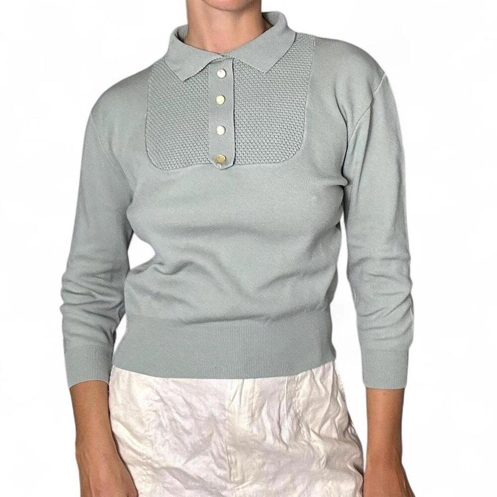 Women's Blue and Green Vintage '50s Jumper